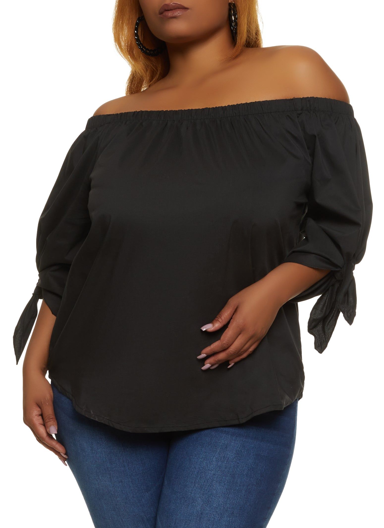 Plus Size Tie Cuff Off the Shoulder Blouse sold by Rainbow