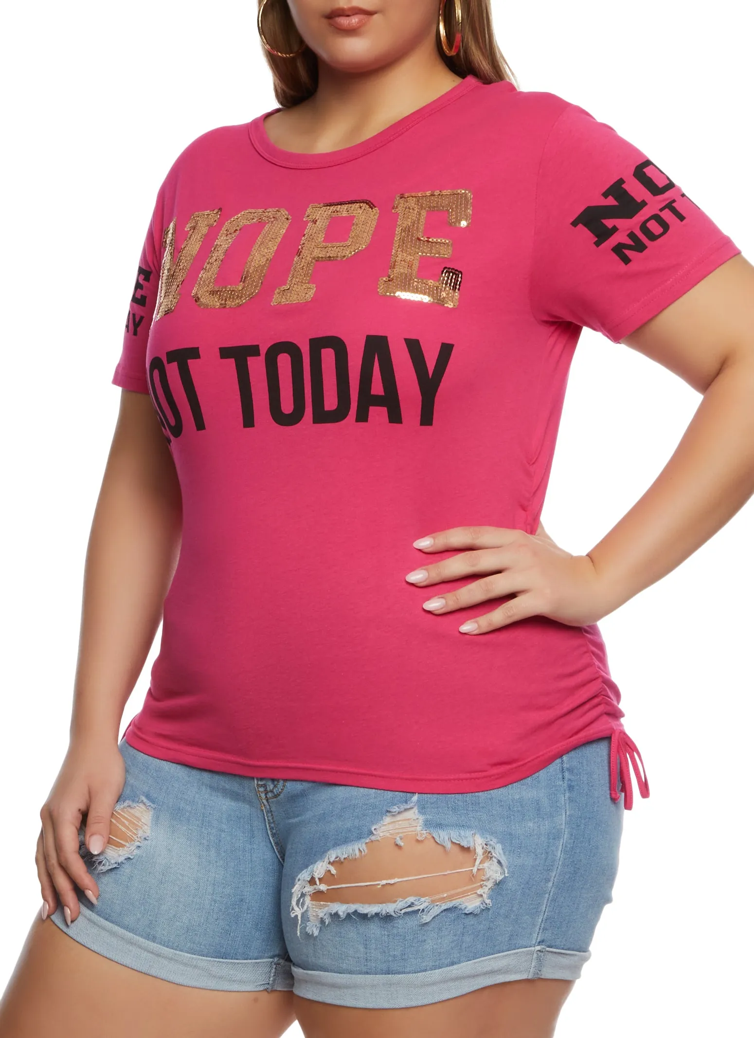 Plus Size Sequin Nope Not Today Ruched Graphic Tee sold by Rainbow product image thumbnail 2