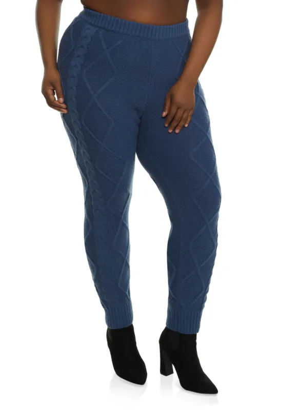 Plus Size Cable Knit High Waist Pants sold by Rainbow