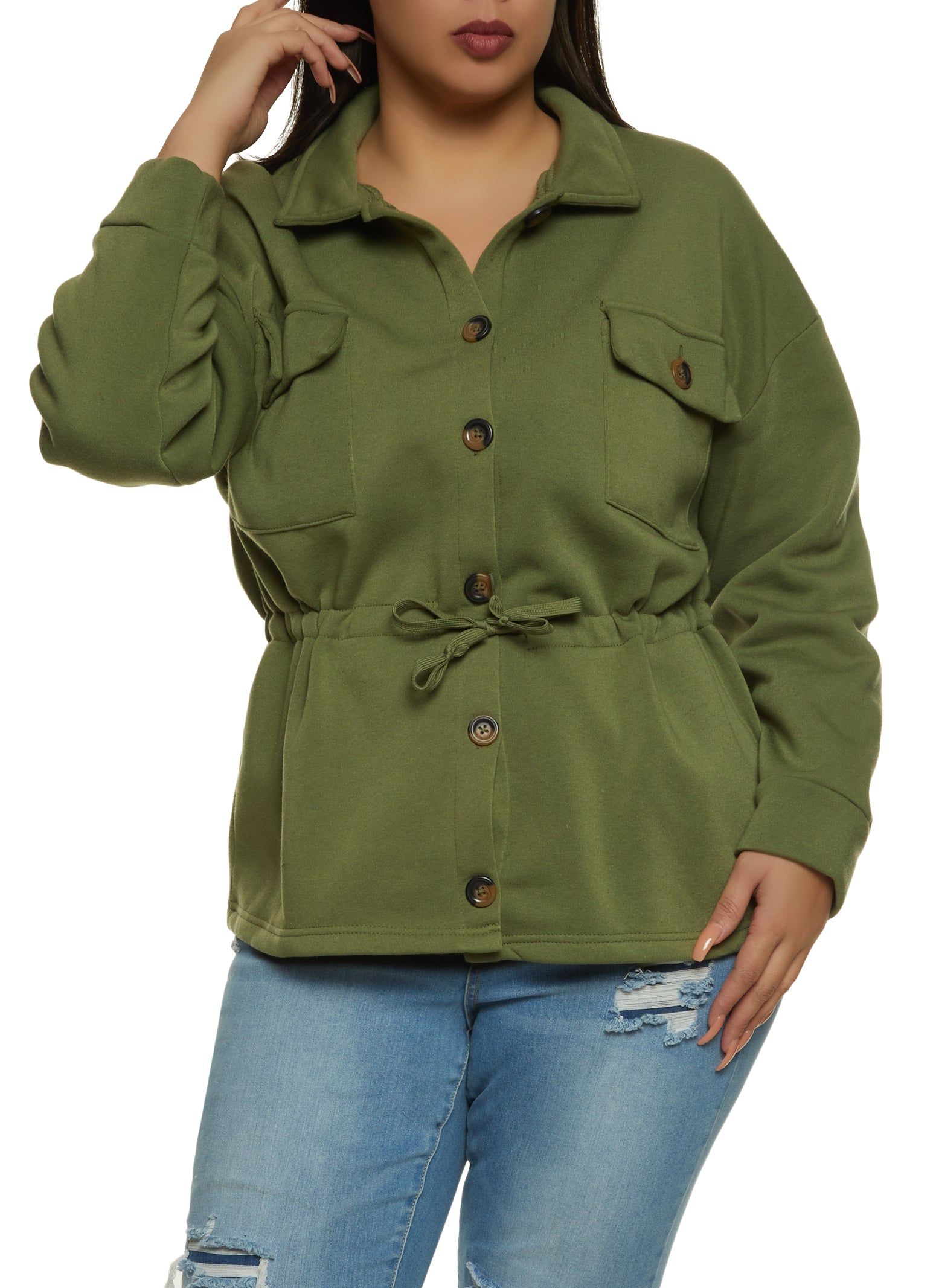 Plus Size Cinched Waist Button Front Jacket sold by Rainbow