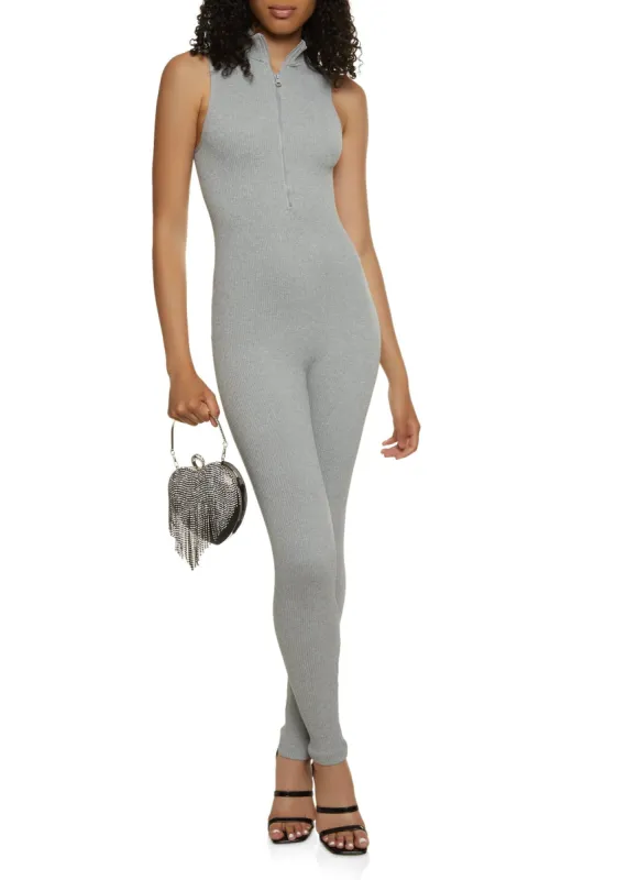 Sleeveless Mock Neck Zip Front Jumpsuit sold by Rainbow