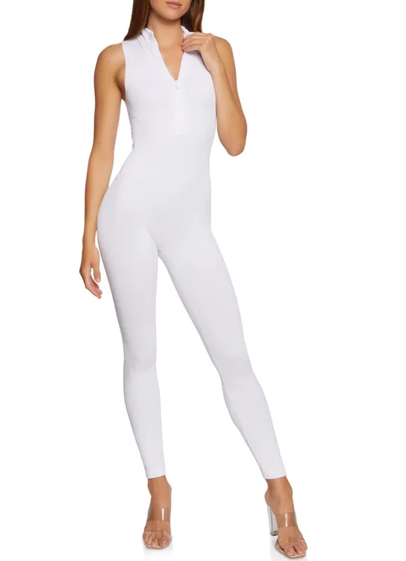 Sleeveless Mock Neck Zip Front Jumpsuit sold by Rainbow