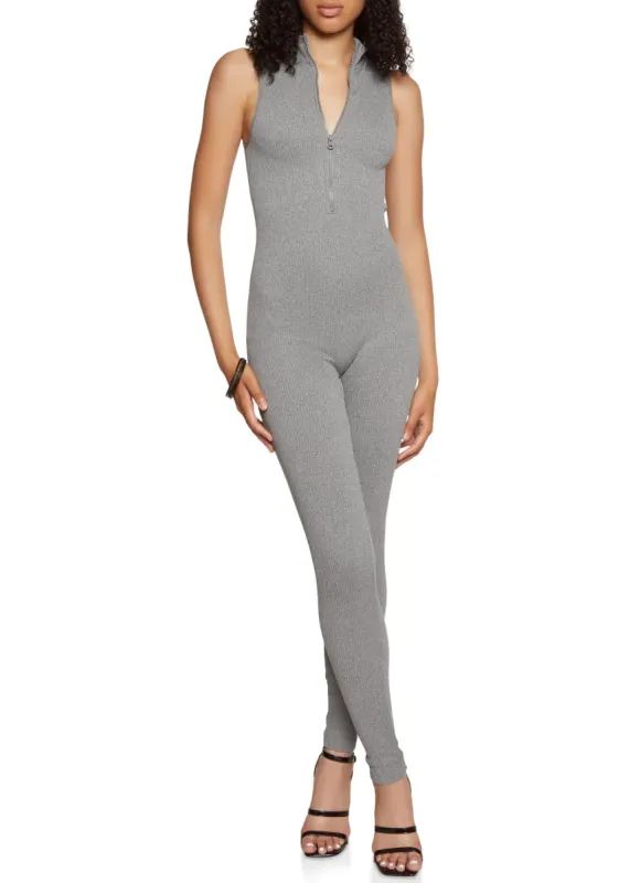 Sleeveless Mock Neck Zip Front Jumpsuit sold by Rainbow