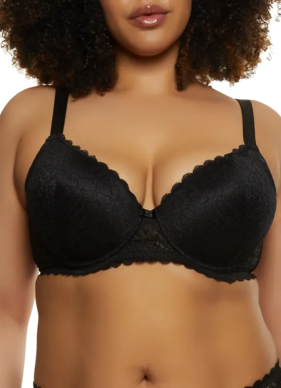 Plus Size Lace Scalloped Plunge Bra sold by Rainbow