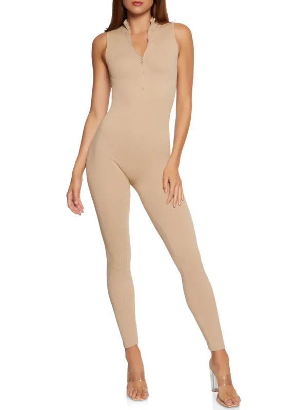 Sleeveless Mock Neck Zip Front Jumpsuit sold by Rainbow