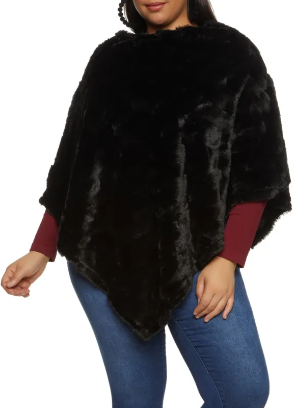 Faux Fur Pullover Asymmetric Poncho sold by Rainbow
