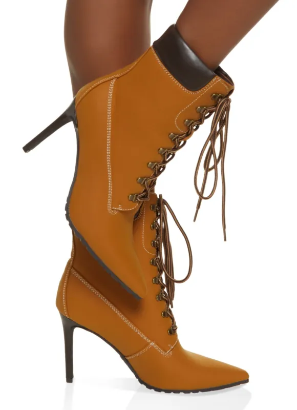 Pointed Toe Lace Up Stiletto Boots sold by Rainbow