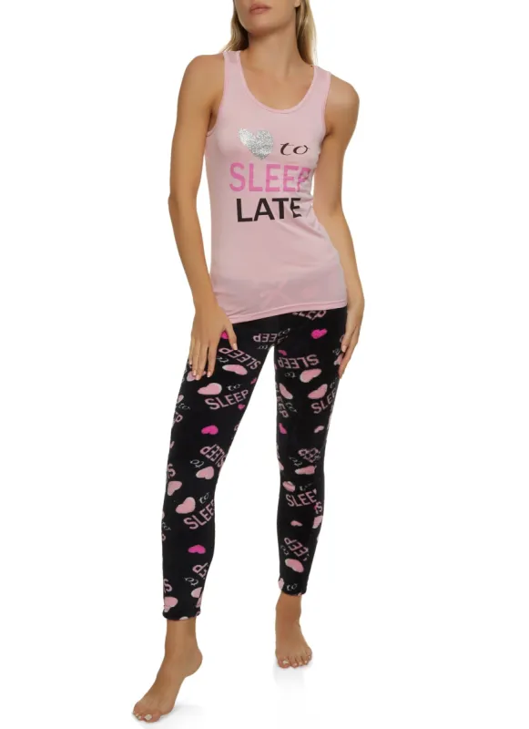 Glitter Heart To Sleep Graphic Pajama Tank Top and Plush Pants sold by Rainbow