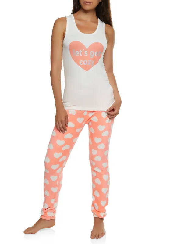 Let's Get Cozy Graphic Pajama Tank Top and Plush Pants sold by Rainbow