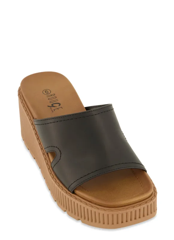 Single Band Slide Platform Wedge Sandals sold by Rainbow