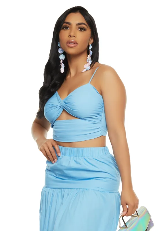 Poplin Twist Front Cut Out Crop Top sold by Rainbow