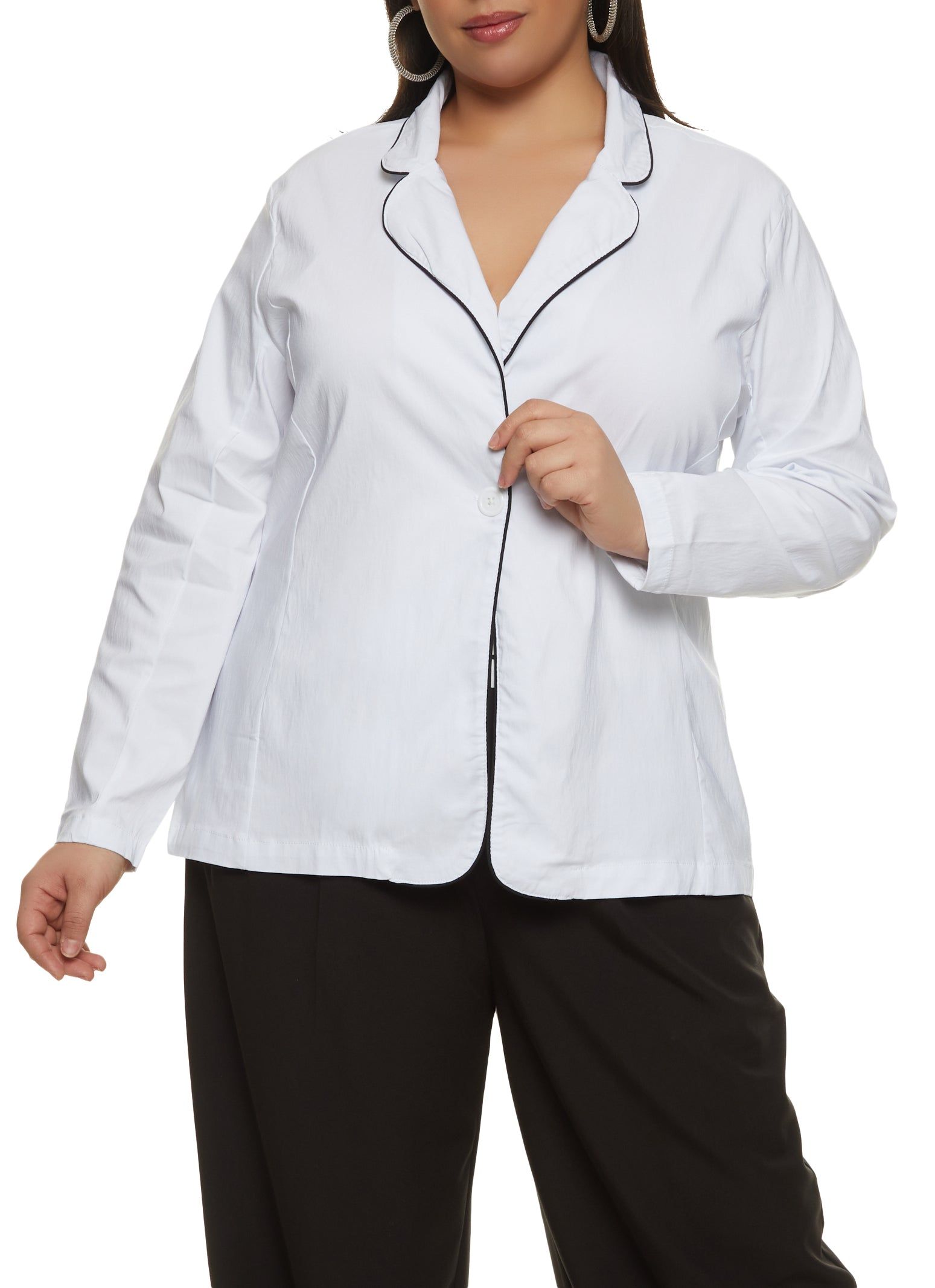 Plus Size Contrast Piping Blazer sold by Rainbow