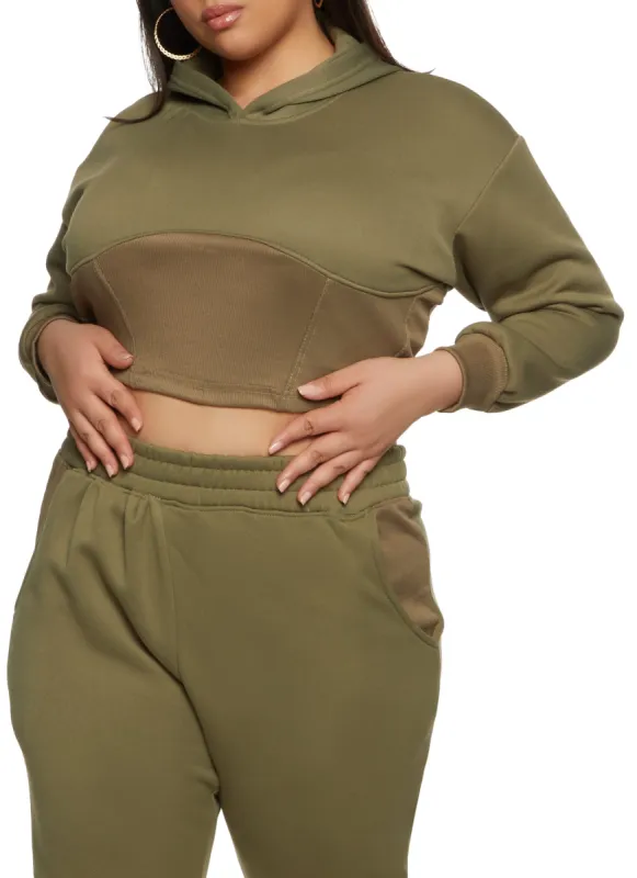 Plus Size Pullover Corset Cropped Hoodie sold by Rainbow