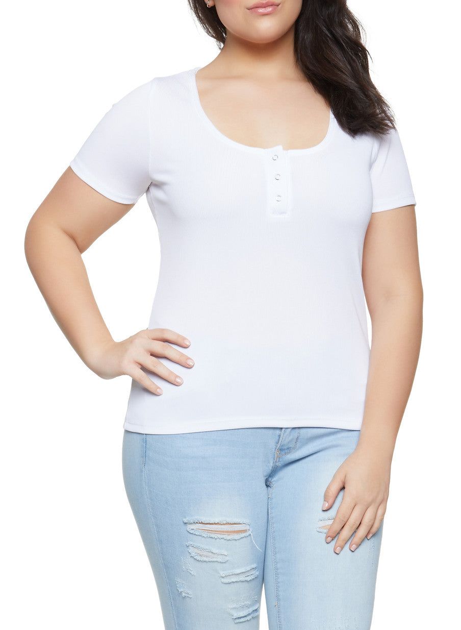 Plus Size Snap Button Top sold by Rainbow