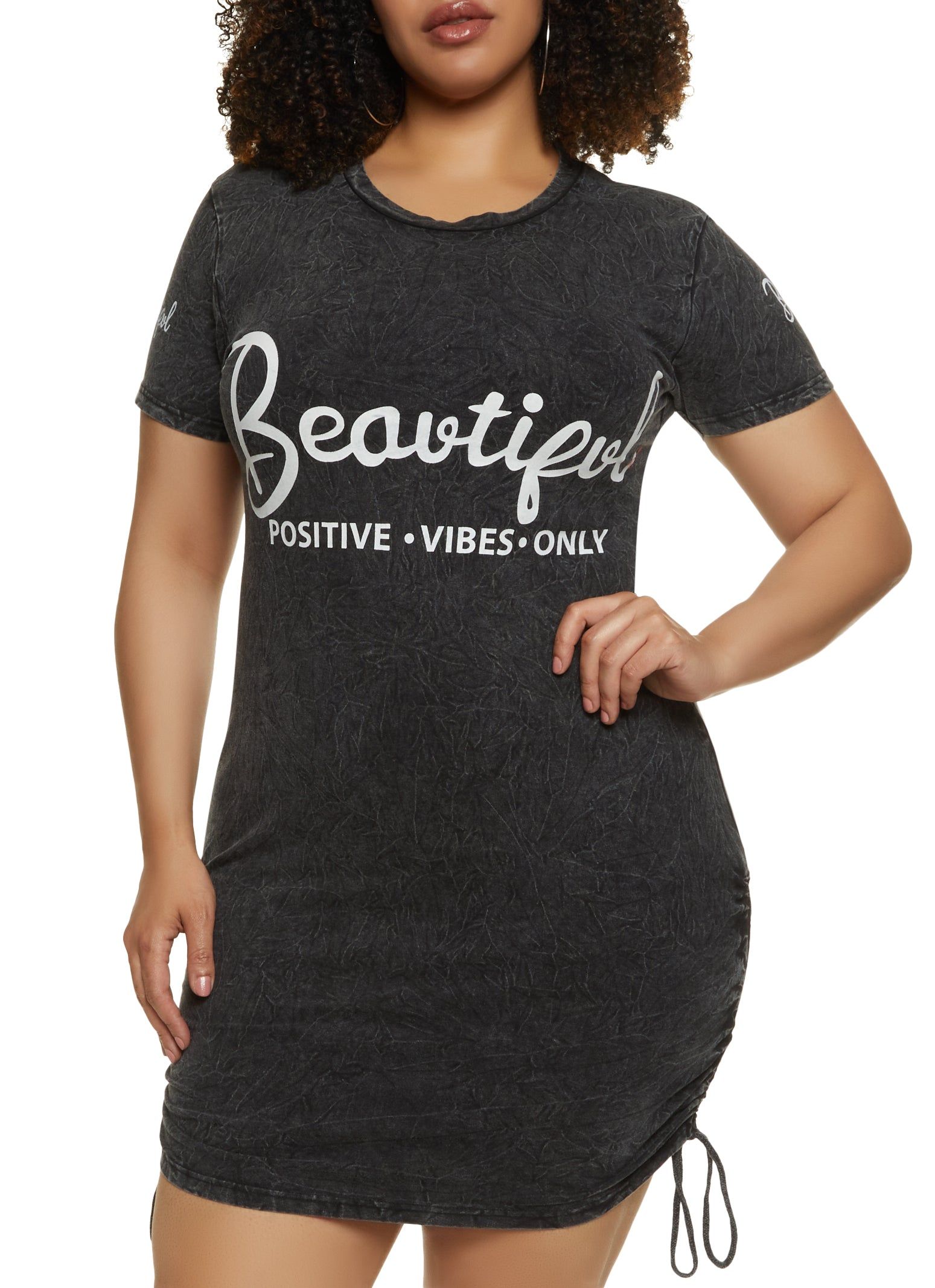 Plus Size Beautiful Ruched Side Shirt Dress sold by Rainbow