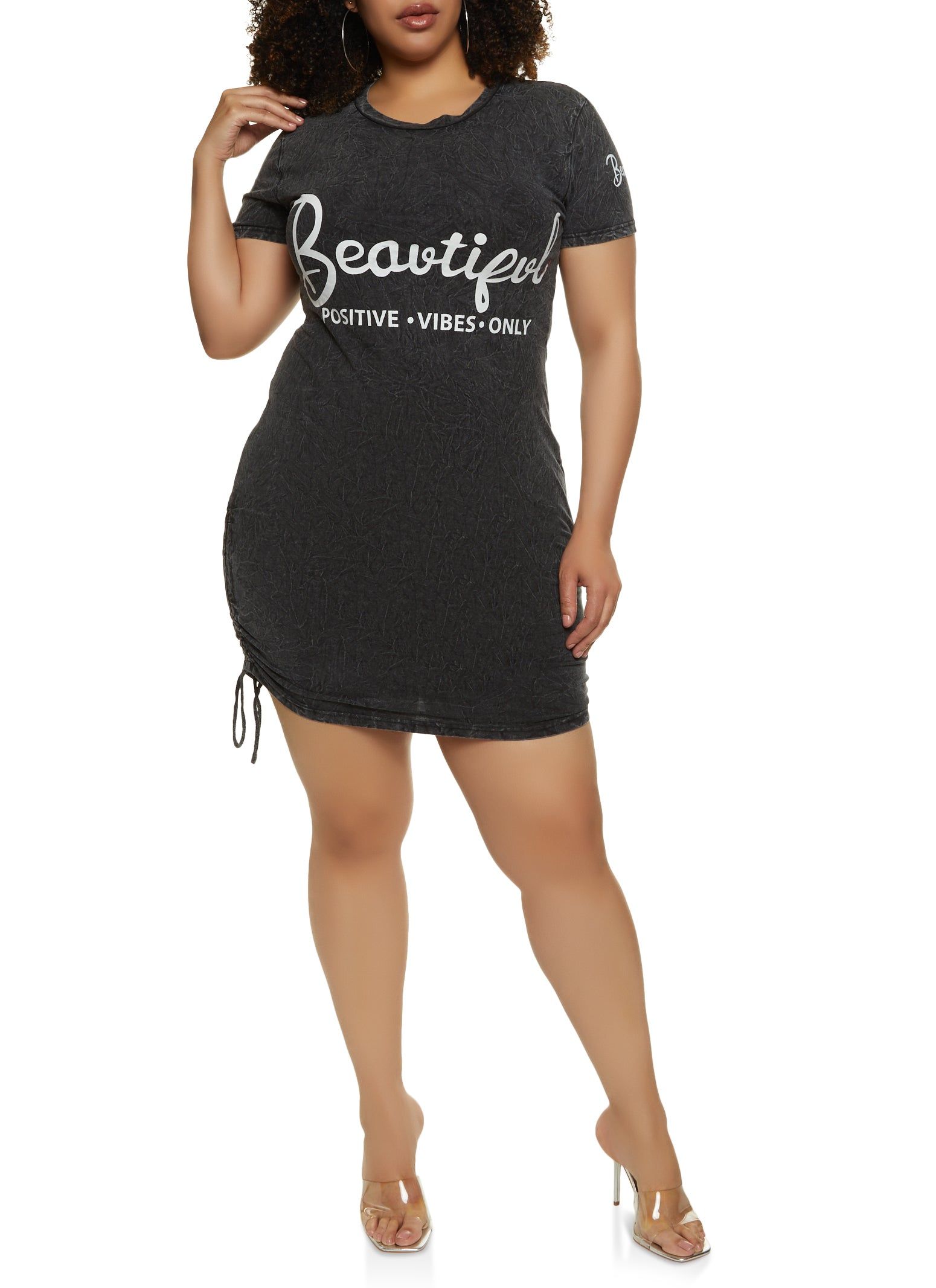 Plus Size Beautiful Ruched Side Shirt Dress sold by Rainbow product image thumbnail 2