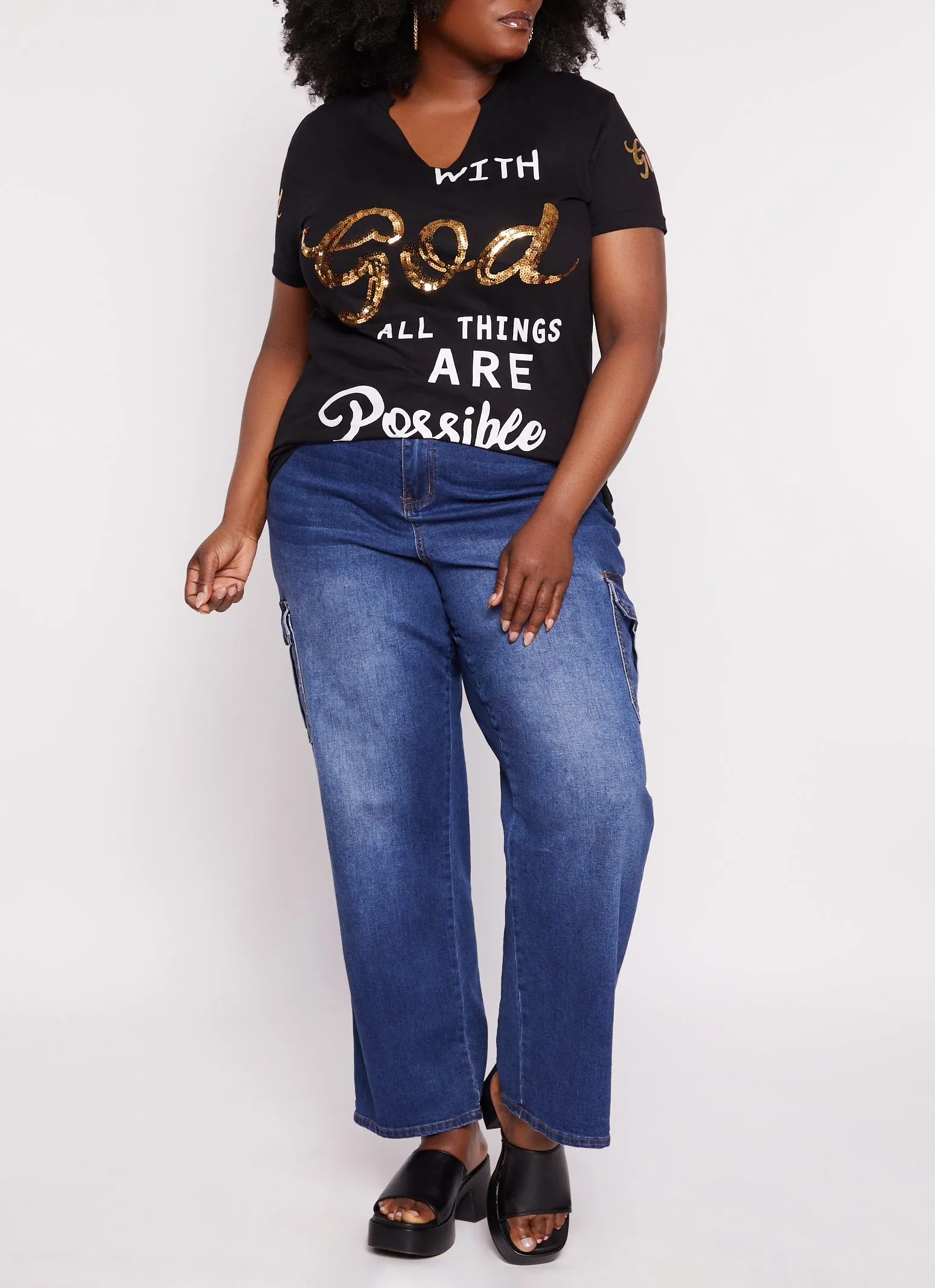 Plus Size With God All Things Are Possible Sequin Graphic Tee sold by Rainbow product image thumbnail 2