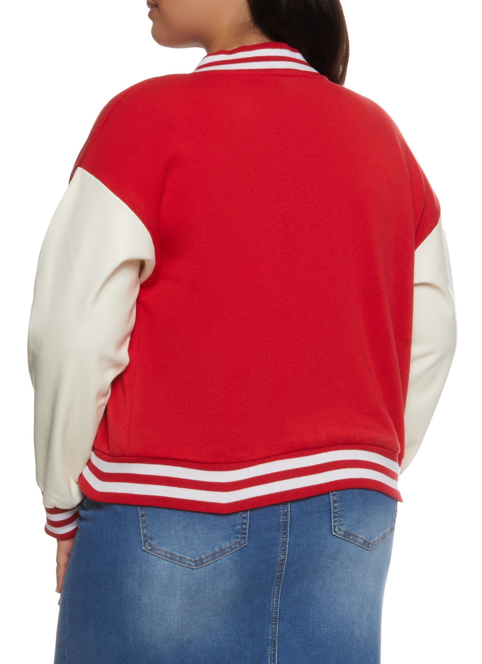Plus Size Color Block Patch Varsity Jacket sold by Rainbow product image thumbnail 3