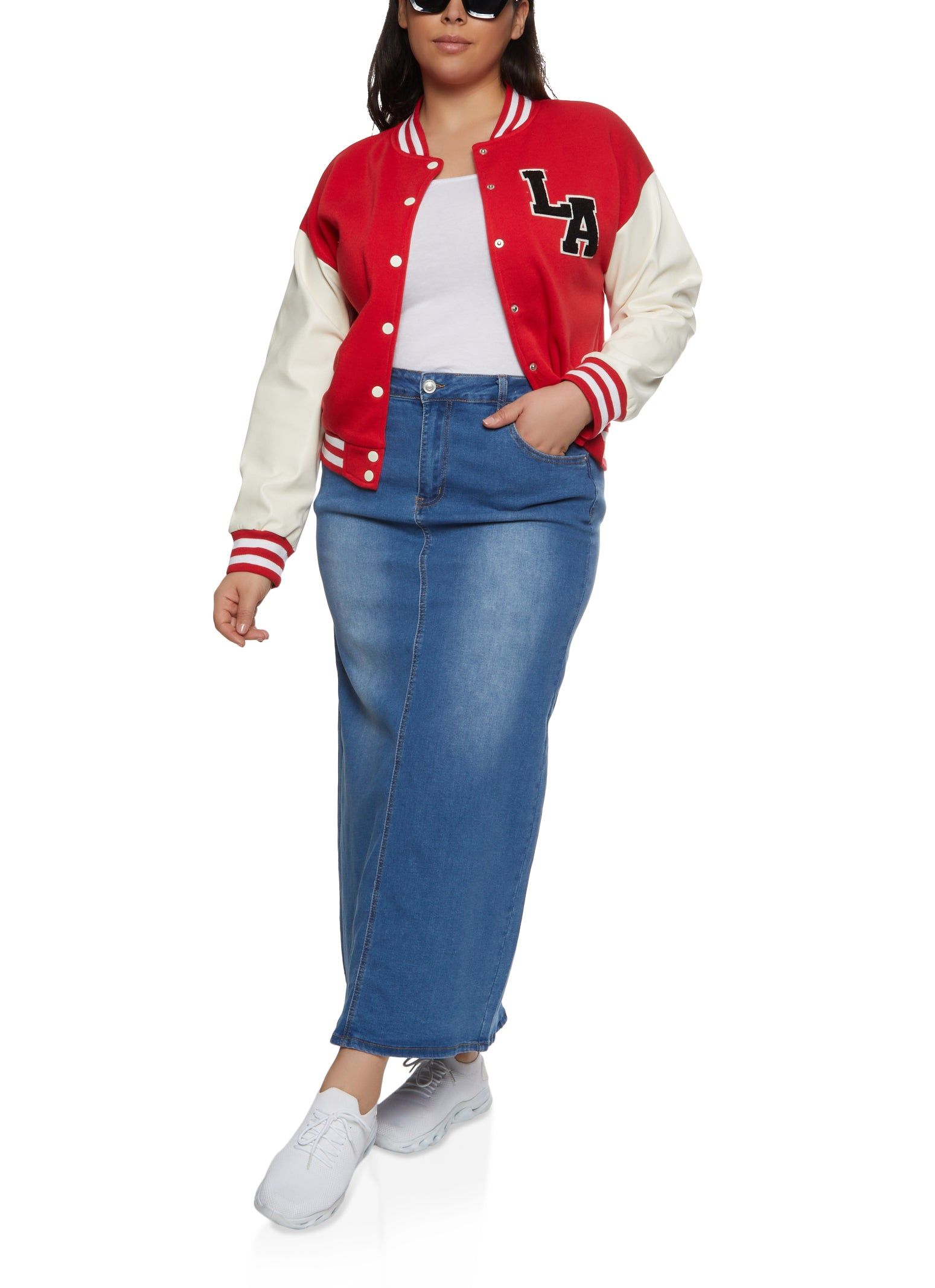 Plus Size Color Block Patch Varsity Jacket sold by Rainbow product image thumbnail 2