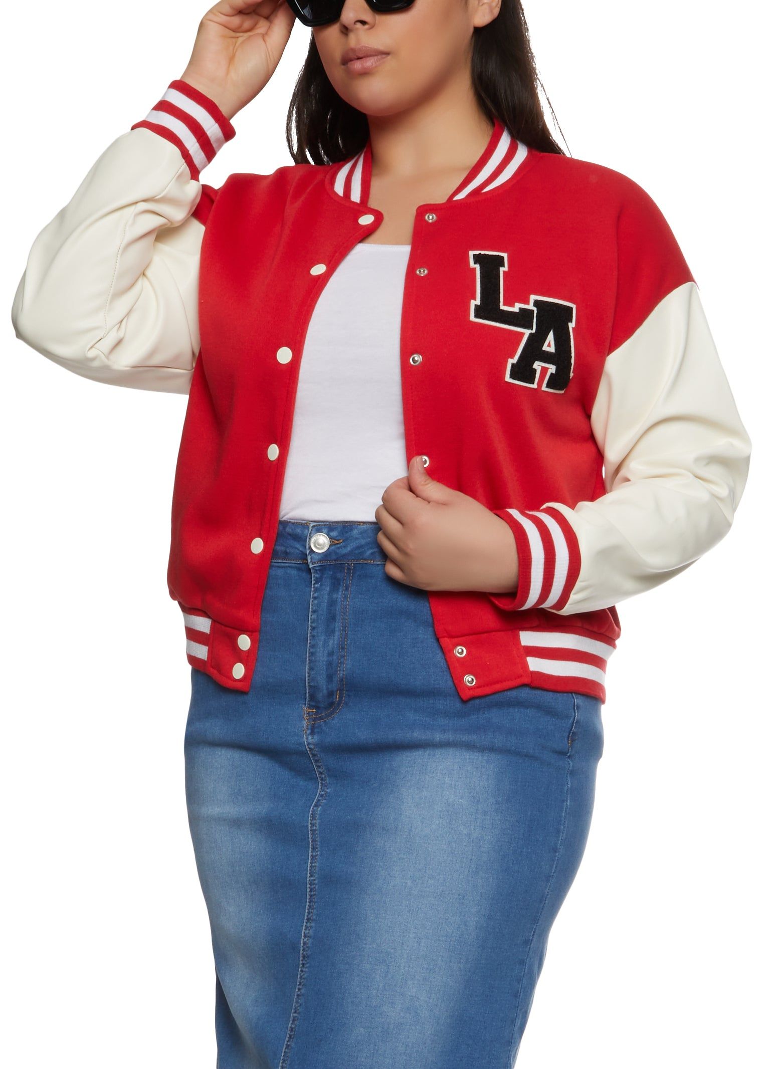 Plus Size Color Block Patch Varsity Jacket sold by Rainbow