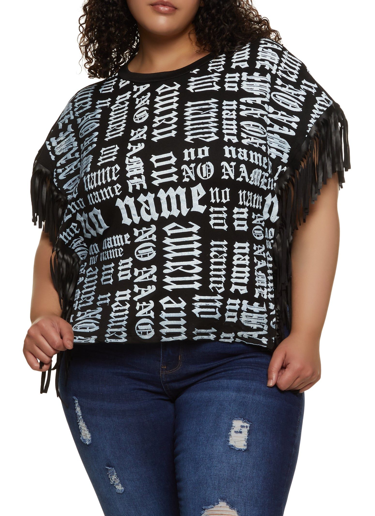Plus Size No Name Fringe Graphic Tee sold by Rainbow