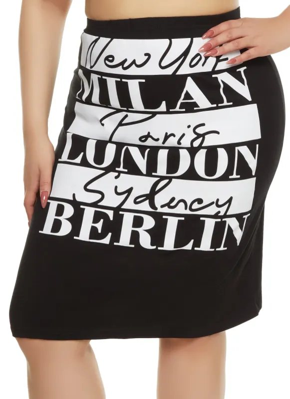 Plus Size City Graphic High Waist Pencil Skirt sold by Rainbow