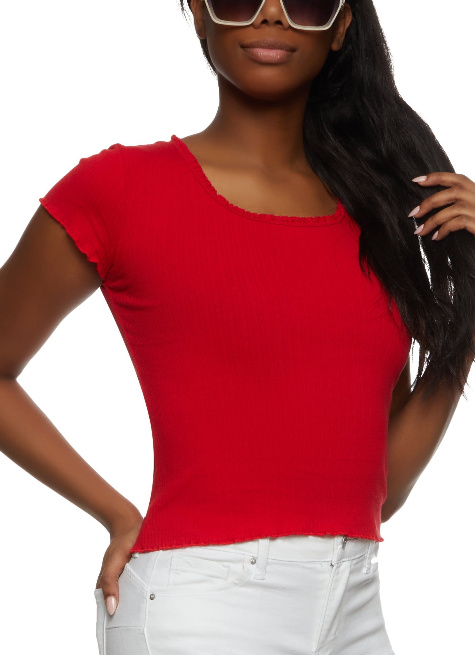 Rib Knit Lettuce Edge Tee sold by Rainbow