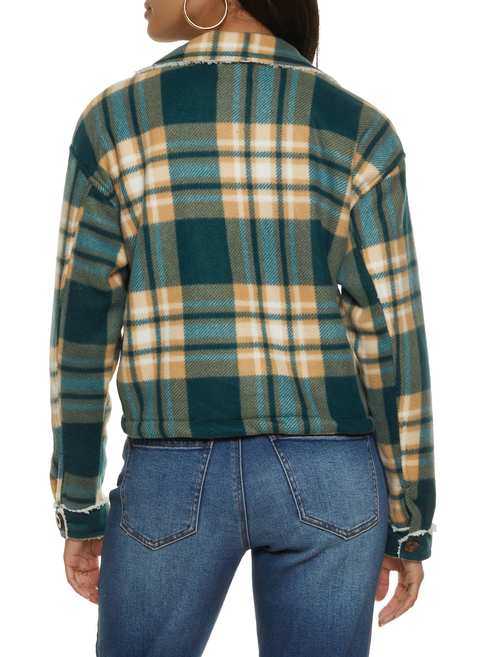 Brushed Knit Sherpa Lined Cropped Shacket sold by Rainbow product image thumbnail 3