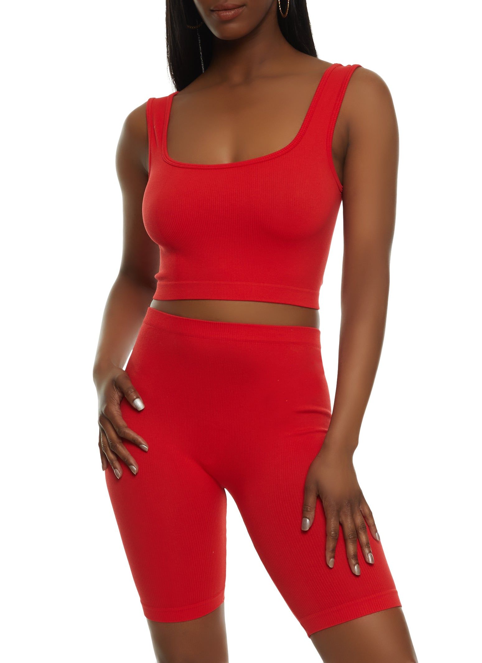 Seamless Square Neck Cropped Tank Top and Biker Shorts sold by Rainbow