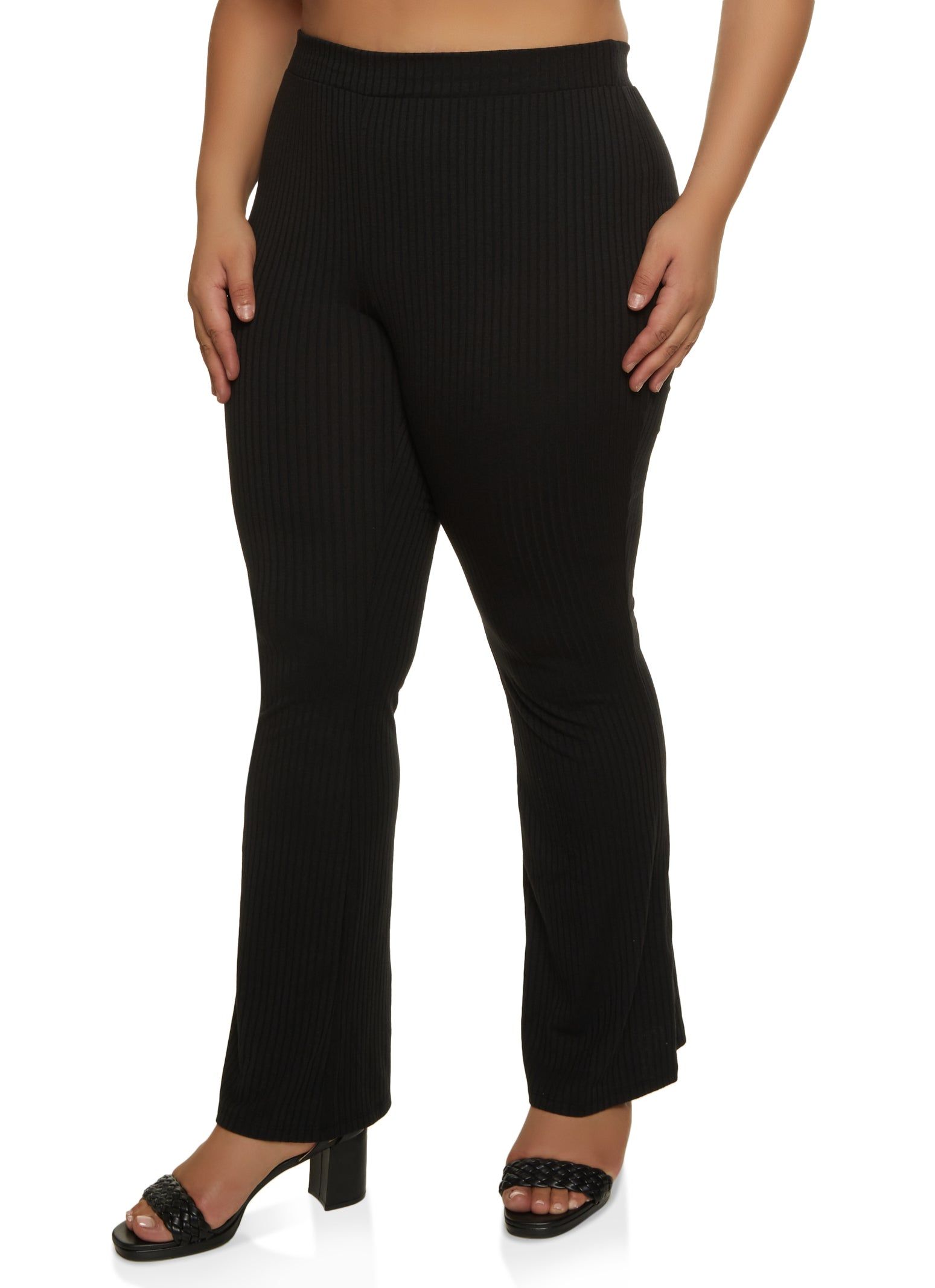 Plus Size Ribbed High Waist Flare Pants sold by Rainbow