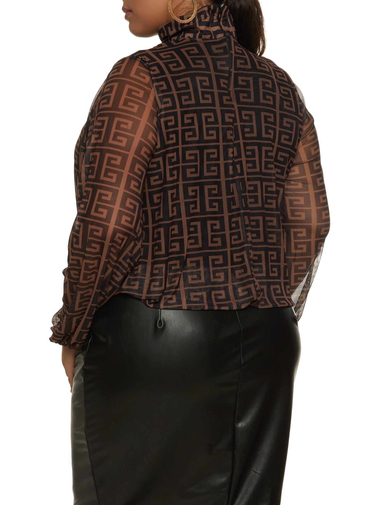 Printed Mesh Mock Neck Puff Sleeve Blouse sold by Rainbow product image thumbnail 2