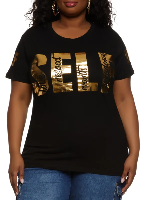 Plus Size Self Love Foil Screen Graphic Tee sold by Rainbow
