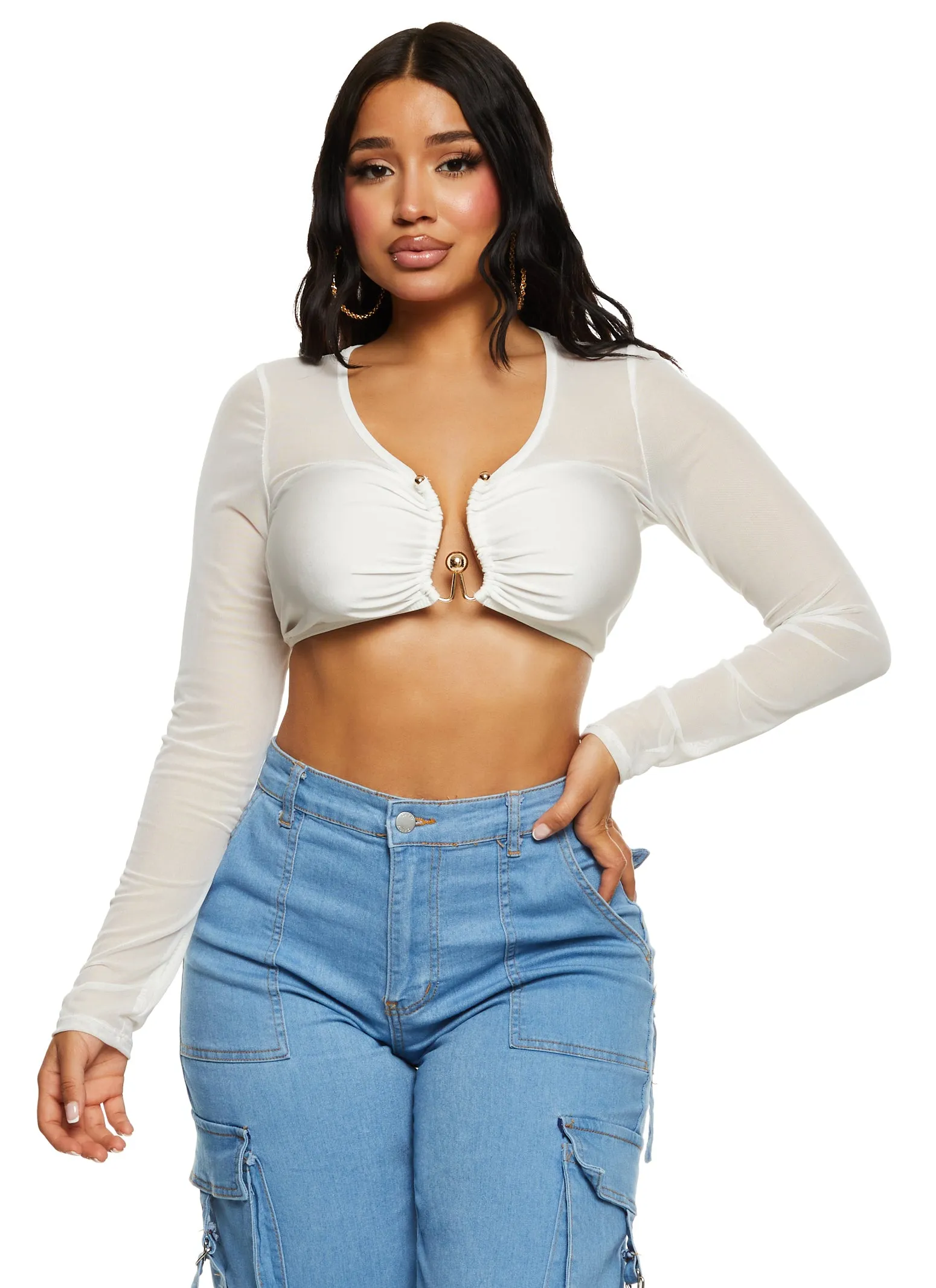 Mesh Metallic Plunge Detail Crop Top sold by Rainbow product image thumbnail 2