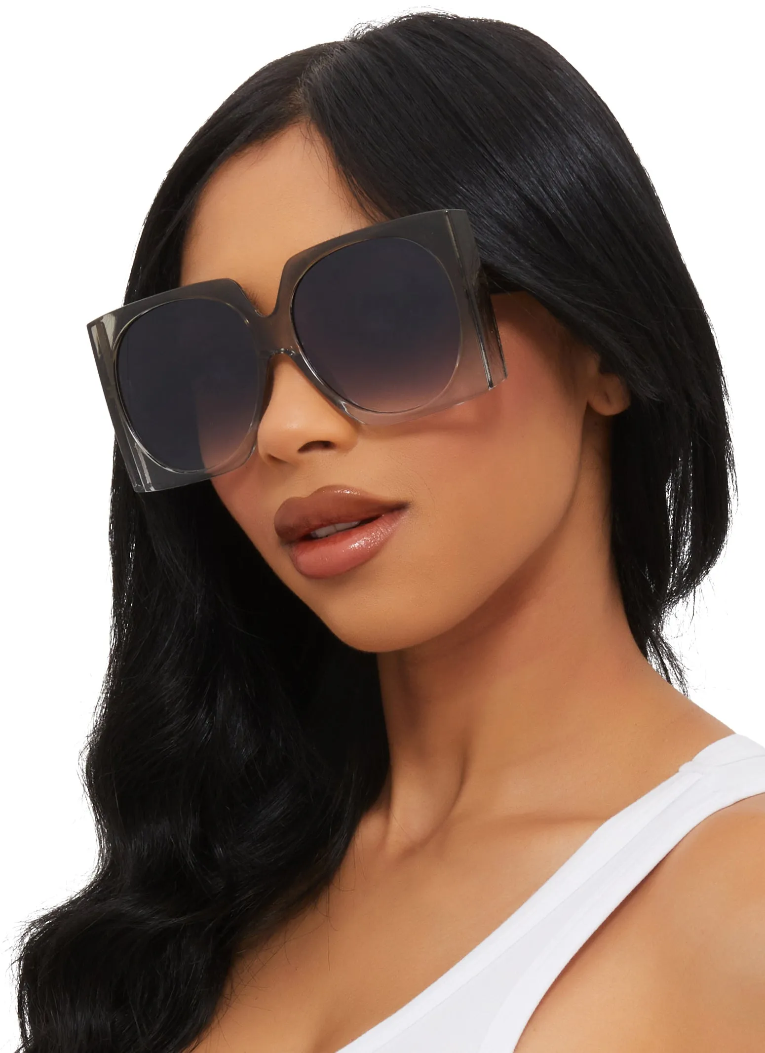 Ombre Clear Frame Oversized Square Sunglasses sold by Rainbow