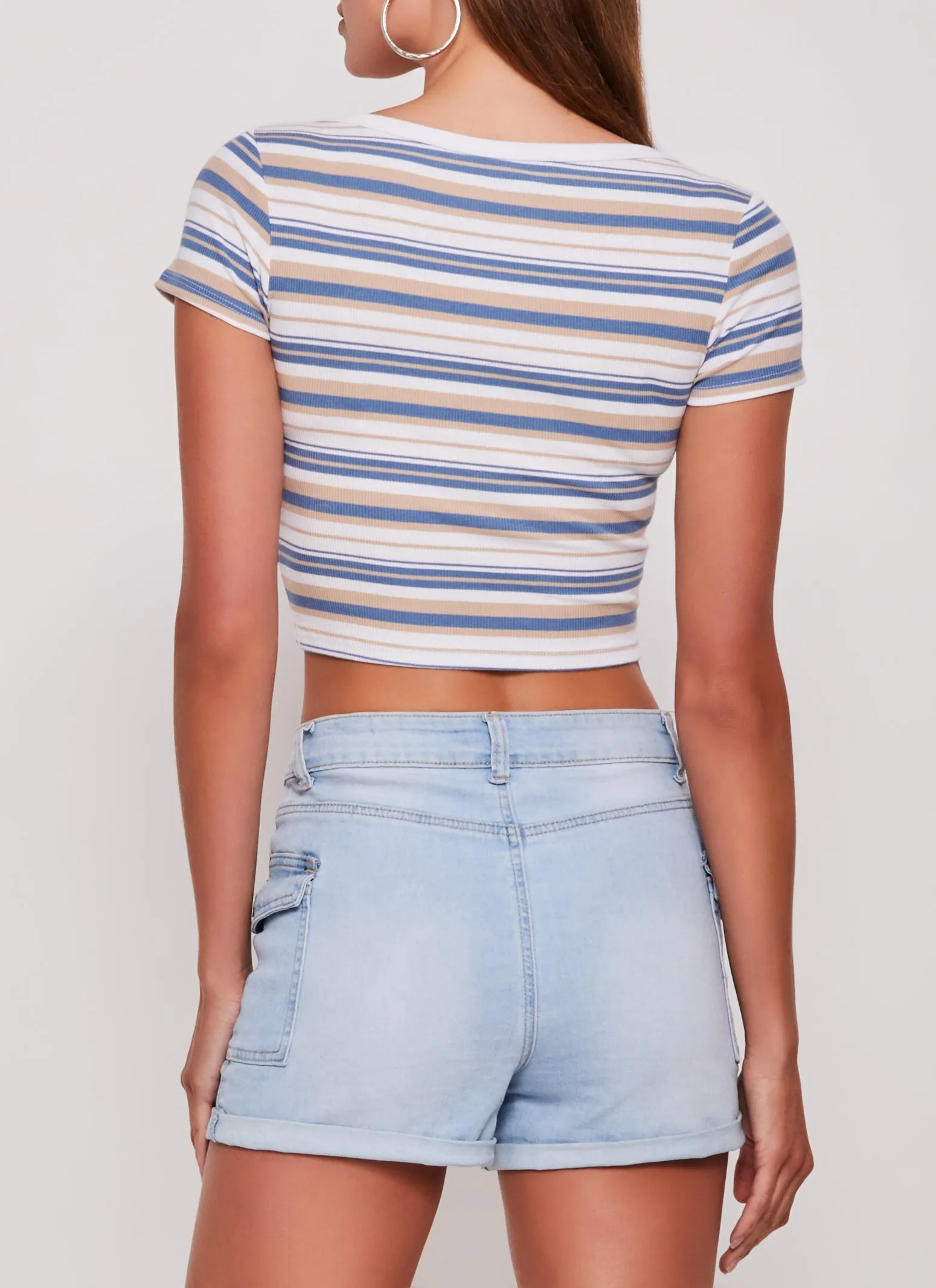 Rib Knit Striped Scoop Neck Crop Top sold by Rainbow product image thumbnail 3