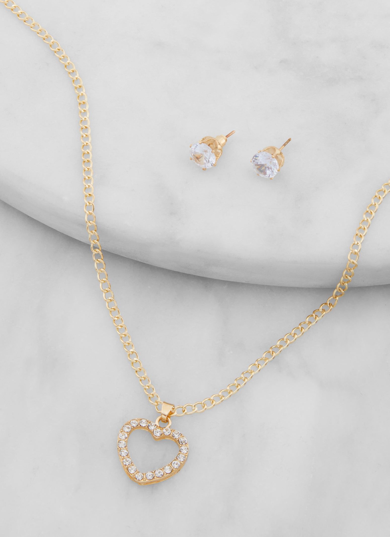 Rhinestone Heart Chain Necklace and Stud Earrings sold by Rainbow product image thumbnail 2