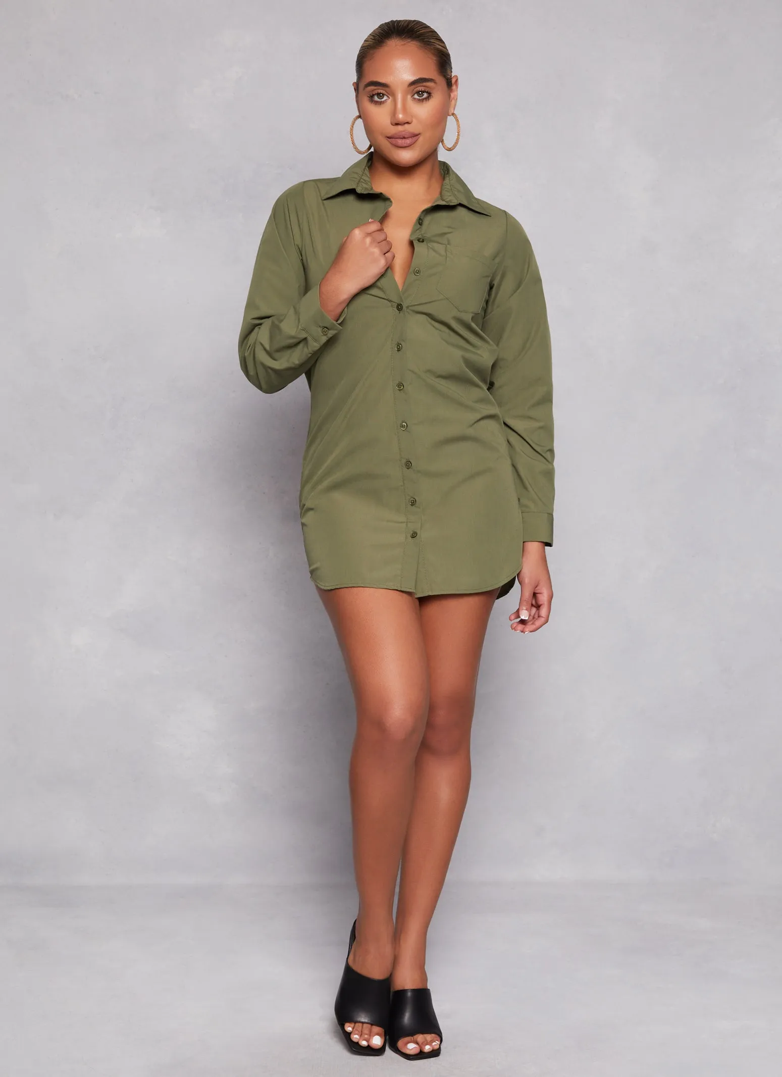 Long Sleeve Mini Shirt Dress sold by Rainbow product image thumbnail 2