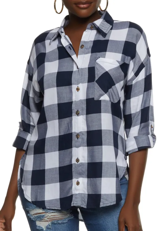Plaid Button Front Long Sleeve Shirt sold by Rainbow