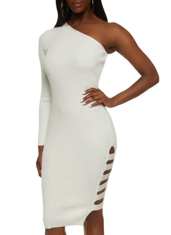 Ribbed One Shoulder Caged Side Midi Dress sold by Rainbow