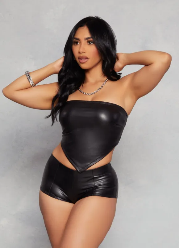 Faux Leather Hanky Hem Tube Top sold by Rainbow