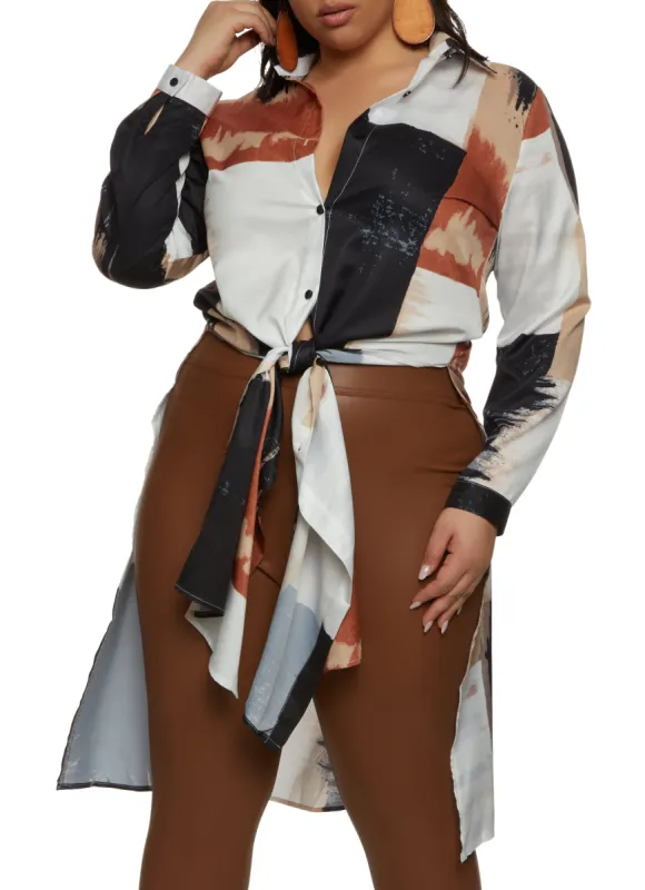 Plus Size Abstract Print Button Front Tunic Top sold by Rainbow