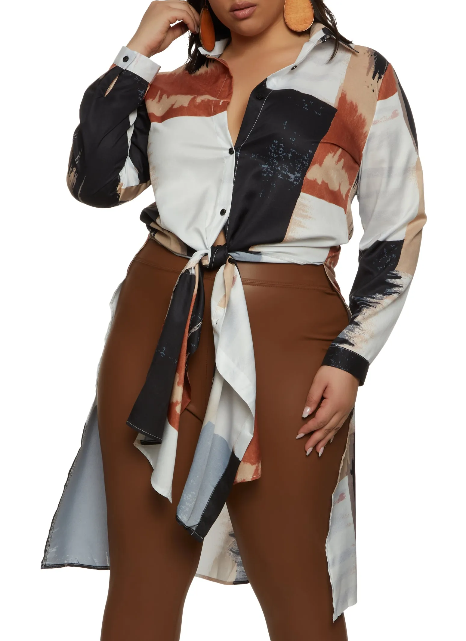 Plus Size Abstract Print Button Front Tunic Top sold by Rainbow