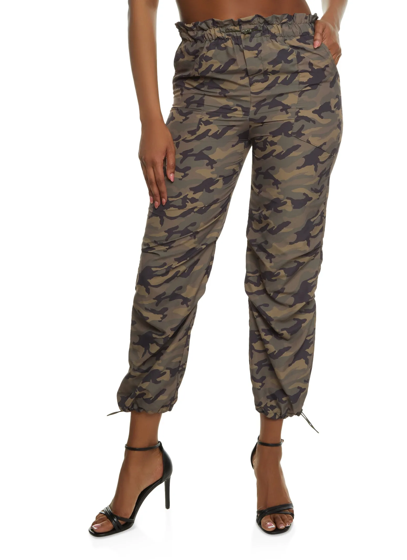 Nylon Camo High Waist Joggers sold by Rainbow