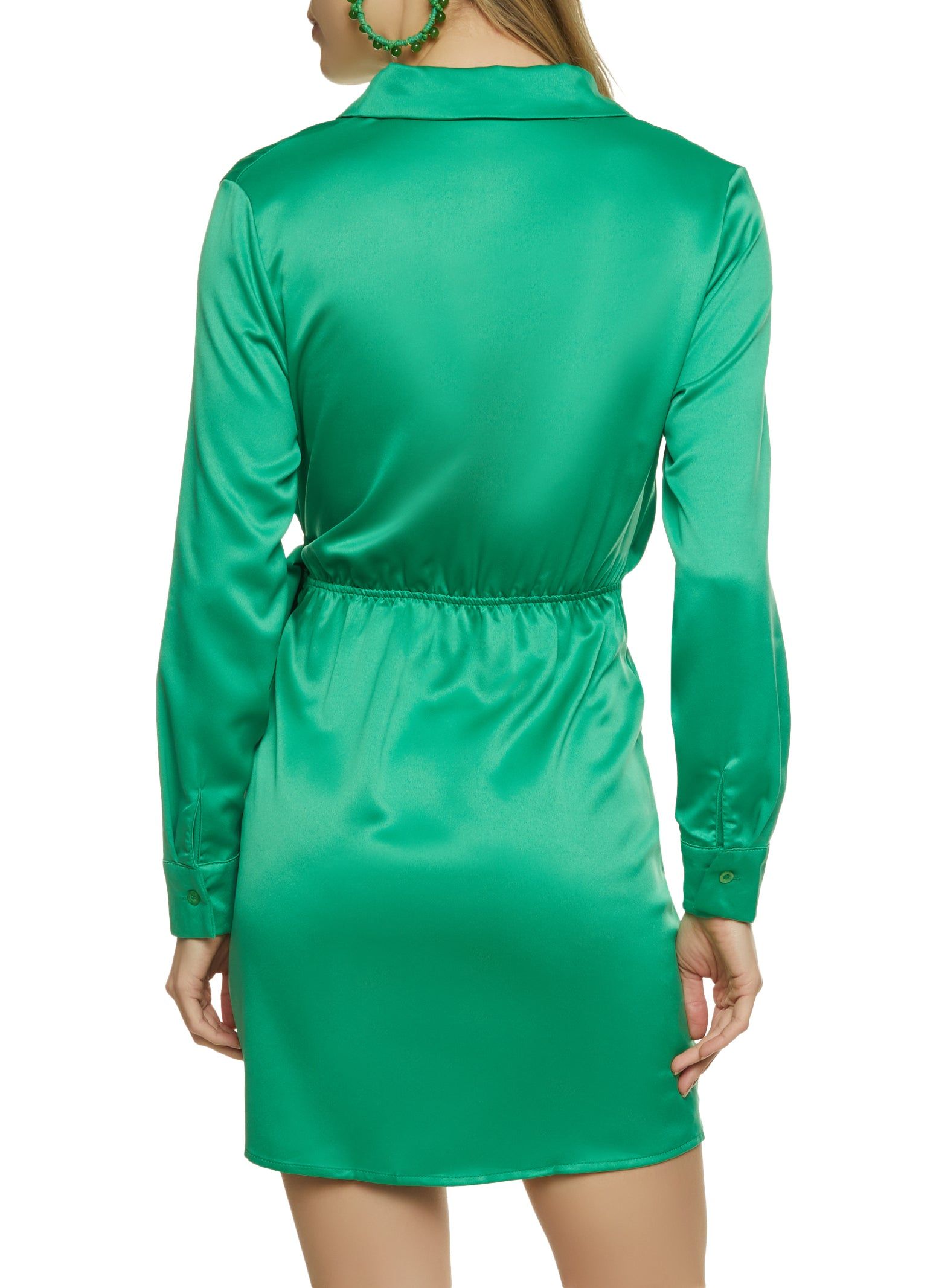 Satin Tie Side Long Sleeve Mini Wrap Dress sold by Rainbow product image thumbnail 3