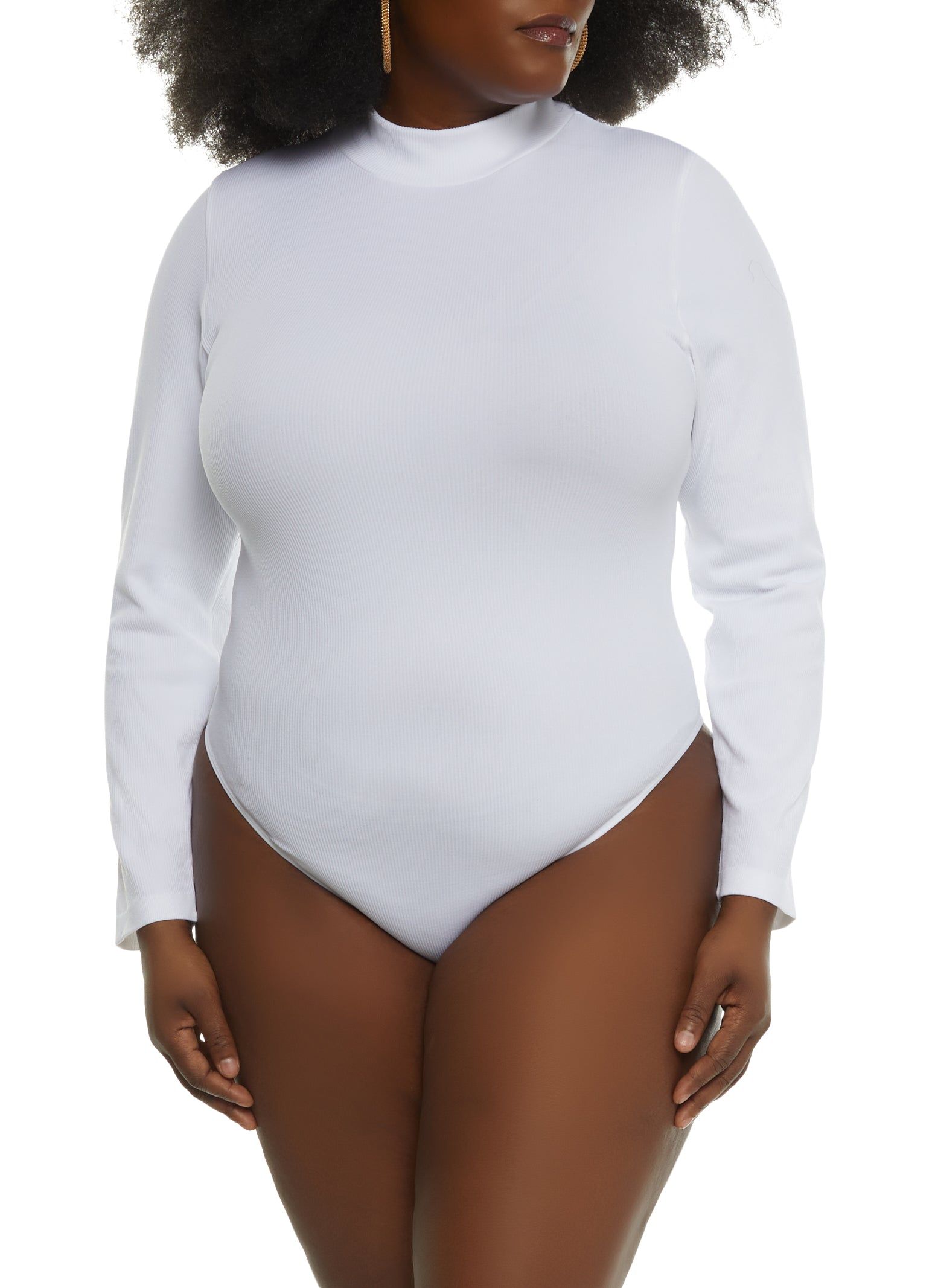 Plus Size Long Sleeve Mock Neck Bodysuit sold by Rainbow