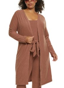 Plus Size Solid Brushed Ribbed Knit Duster sold by Rainbow