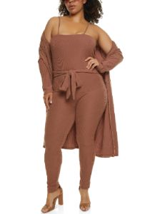 Plus Size Solid Brushed Ribbed Knit Duster sold by Rainbow