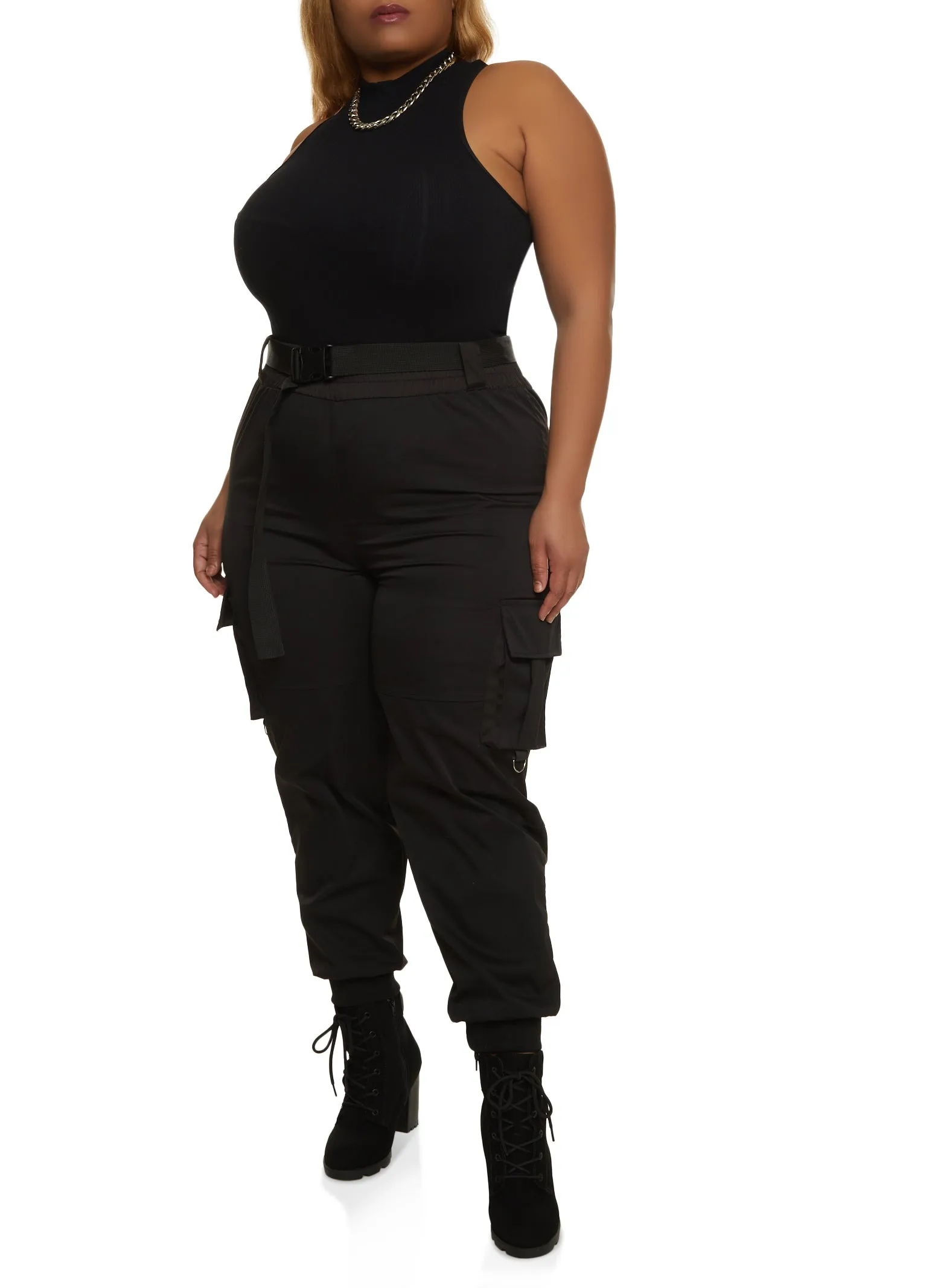 Plus Size Belted High Waist Cargo Joggers sold by Rainbow product image thumbnail 2