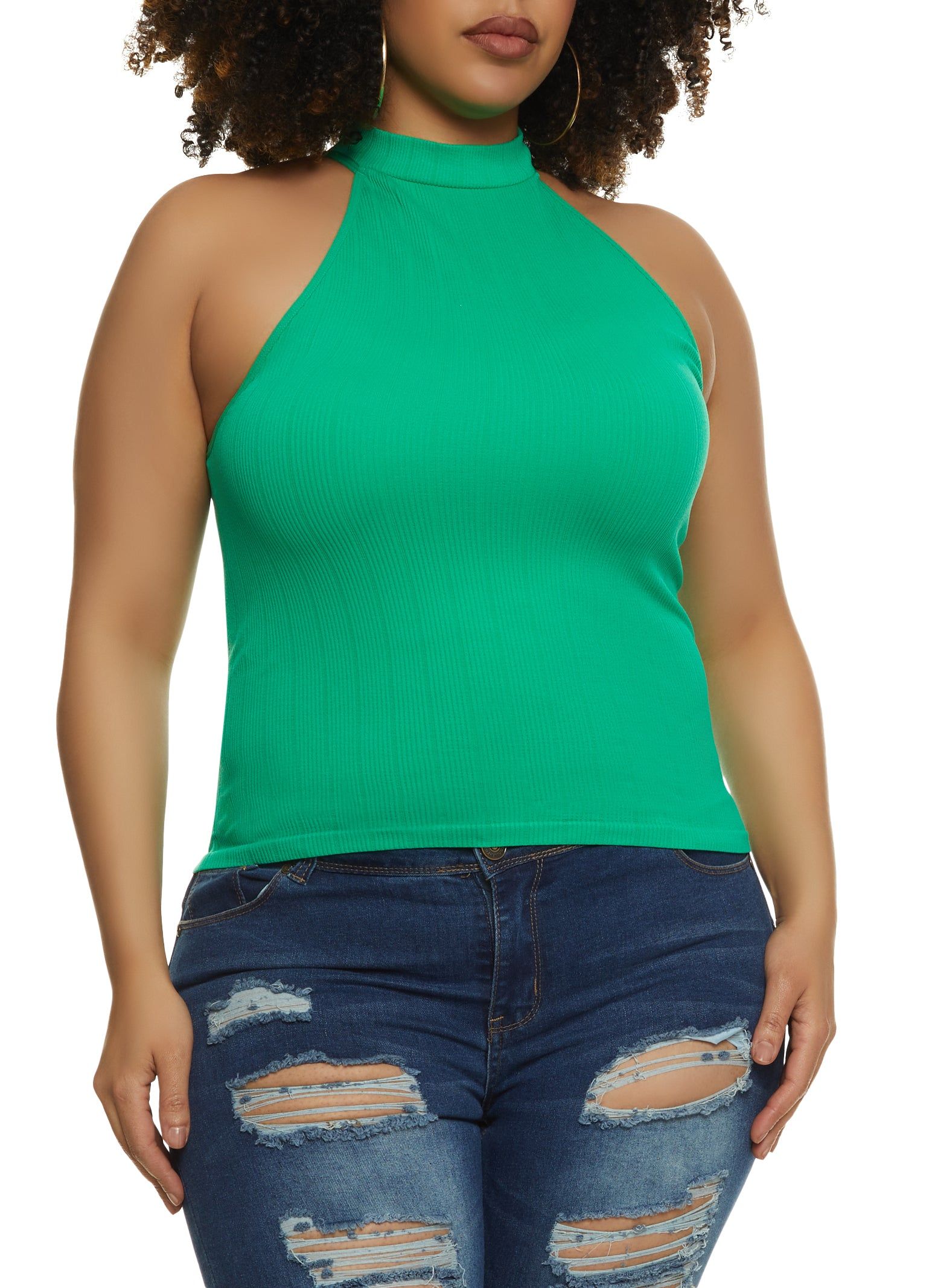 Plus Size Seamless Rib Knit Sleeveless Top sold by Rainbow