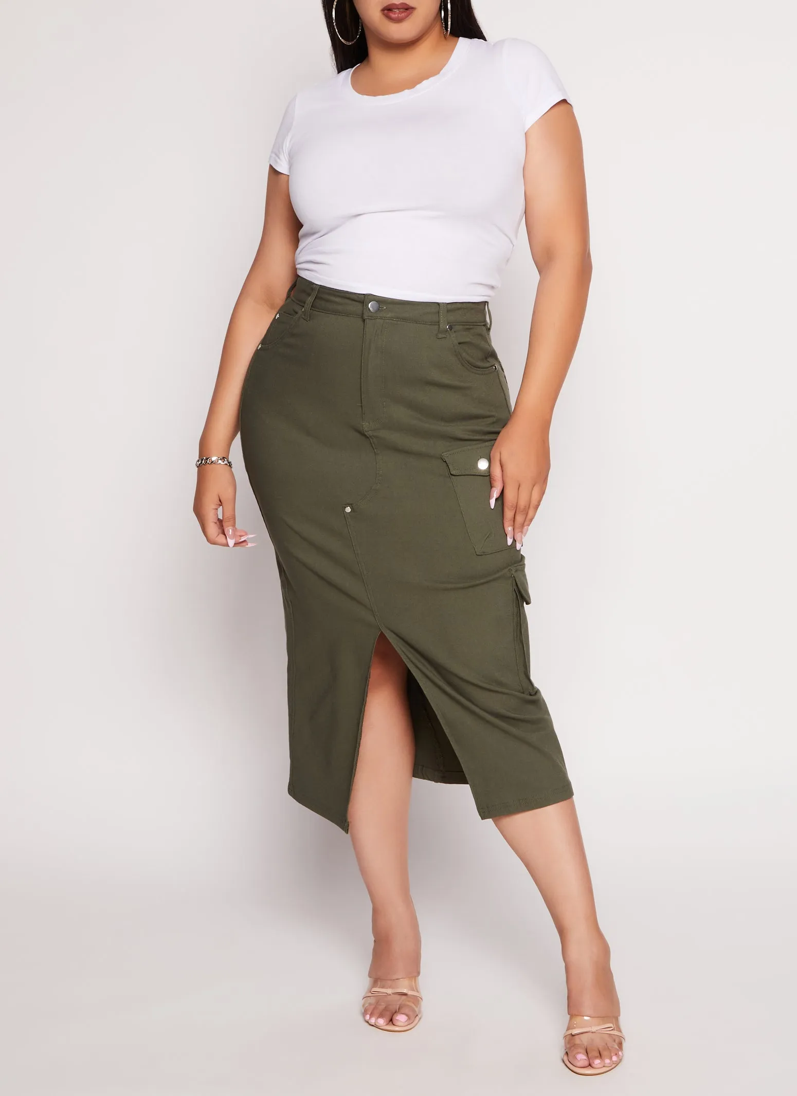 Plus Size Cargo Pocket Pencil Skirt sold by Rainbow